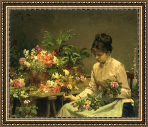Alexandre-gabriel Decamps Framed Paintings - The Flower Seller by Victor Gabriel Gilbert