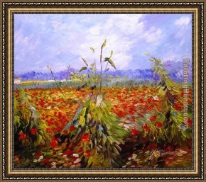 Poppies Framed Paintings - A Field With Poppies by Vincent van Gogh