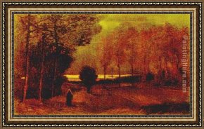 Autumn Landscape Framed Paintings - Autumn landscape at dusk by Vincent van Gogh