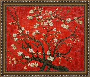 Girl with Red Hair Framed Paintings - Branches of an almond tree in Blossom in Red by Vincent van Gogh