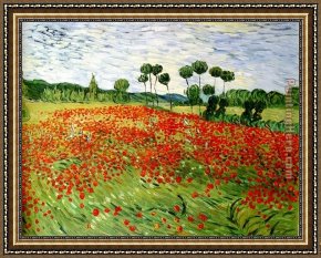 Poppies Framed Paintings - field of poppies by Vincent van Gogh