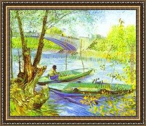 Promise of Spring Framed Paintings - Fishing in Spring by Vincent van Gogh