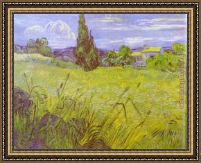 Vue De Saintes Maries 1888 Framed Paintings - Green Wheat Field with Cypress. Saint-Remy by Vincent van Gogh