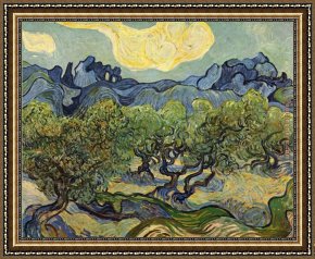 Landscape Framed Paintings - Landscape with Olive Trees by Vincent van Gogh