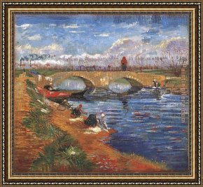 Les Moissonneurs 1888 Framed Paintings - Pont sur le canal Vigueirat 1888 by Vincent van Gogh