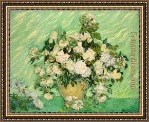 Two Roses on a Tablecloth Framed Paintings - Roses by Vincent van Gogh