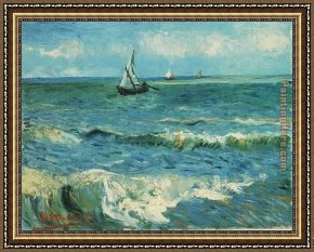 Vue De Saintes Maries 1888 Framed Paintings - Seascape at Saintes Maries 1 by Vincent van Gogh