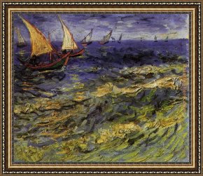 Vue De Saintes Maries 1888 Framed Paintings - Seascape at Saintes Maries 2 by Vincent van Gogh