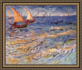 Vue De Saintes Maries 1888 Framed Paintings - Seascape at Saintes-Maries by Vincent van Gogh