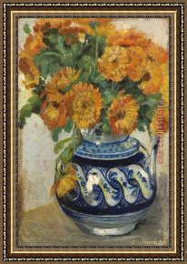 Still Life of Marigolds in a Westerwald Jug Framed Paintings - Still Life of Marigolds in a Westerwald Jug by Vincent van Gogh