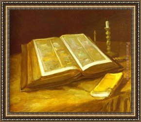 Life Framed Paintings - Still Life with Open Bible by Vincent van Gogh