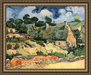 Cottage Stream Framed Paintings - Thatched Cottages at Cordeville by Vincent van Gogh