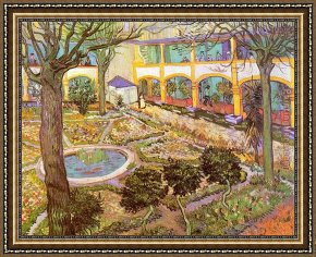 Arles Framed Paintings - The Courtyard of the Hospital in Arles by Vincent van Gogh