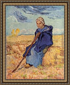 A Shepherdess with Her Flock Framed Paintings - The shepherdess by Vincent van Gogh