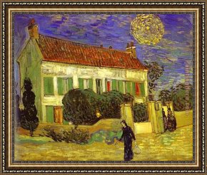 Houses in France Framed Paintings - The White House at Night La maison blanche au nuit by Vincent van Gogh