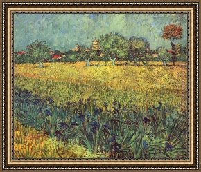 Arles Framed Paintings - View of Arles with Irises I by Vincent van Gogh
