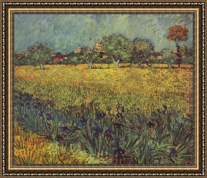 Arles Framed Paintings - View of Arles with Irises in the Foreground by Vincent van Gogh