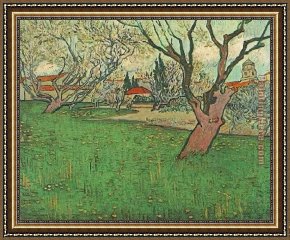 Arles Framed Paintings - View of Arles with Tress in Blossom by Vincent van Gogh