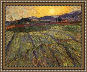 Sower with Setting Sun After Millet Framed Paintings - Wheat Field with Rising Sun by Vincent van Gogh