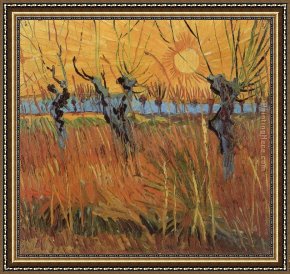 Weeping Willow Framed Paintings - Willows at Sunset by Vincent van Gogh