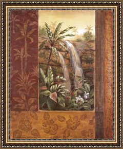 Tropical Framed Paintings - Tropical Waterfall I by Vivian Flasch