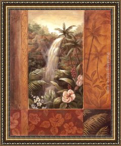 Tropical Framed Paintings - Tropical Waterfall II by Vivian Flasch