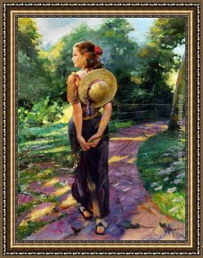 Woodland Walk Framed Paintings - Out For a Walk by Vladimir Volegov
