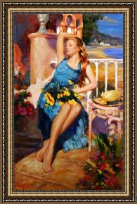 An Afternoon Ride Framed Paintings - Restful Afternoon by Vladimir Volegov