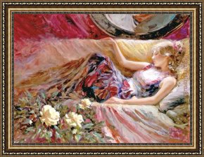Two Roses on a Tablecloth Framed Paintings - Yellow Roses by Vladimir Volegov