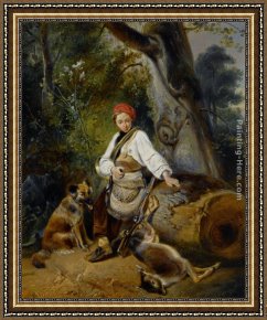 Nuyen Framed Paintings - A Hunter at Rest in the Woods by Wijnandus Johannes Josephus Nuyen
