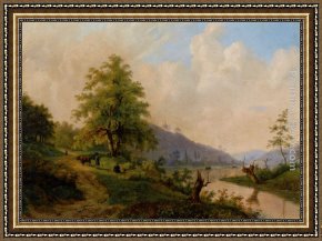 Landscape with Figure Framed Paintings - Figures in a River Landscape by Willem Bodemann