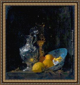 Still Life of Marigolds in a Westerwald Jug Framed Paintings - Still Life with Silver Jug by Willem Kalf