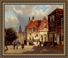 Town Square Framed Paintings - Town Square by Willem Koekkoek