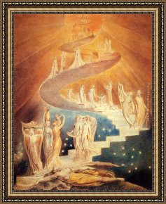 Jacob's Dream Framed Paintings - Jacob's Ladder by William Blake