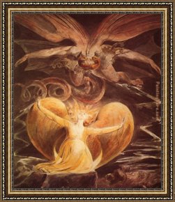 Women Framed Paintings - The Great Red Dragon and the Woman Clothed with Sun by William Blake