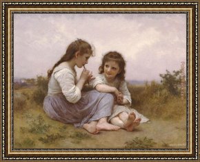 Childhood Sweethearts Framed Paintings - A Childhood Idyll by William Bouguereau