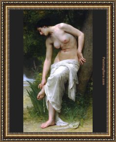 El Bano Del Caballo [the Horse's Bath] Framed Paintings - After the Bath by William Bouguereau