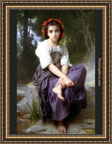 William Bouguereau Framed Paintings - At the Edge of the Brook by William Bouguereau
