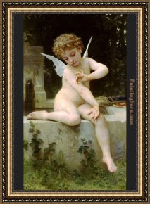 William Bouguereau Framed Paintings - Cupid with a Butterfly by William Bouguereau