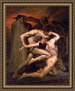 Virgil's Tomb Framed Paintings - Dante and Virgil in Hell by William Bouguereau