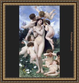 Thoughts of Springtime Framed Paintings - Springtime by William Bouguereau
