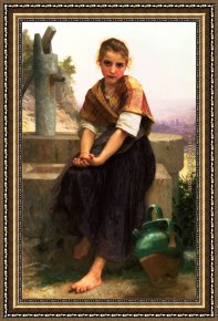 William Bouguereau Framed Paintings - The Broken Pitcher by William Bouguereau