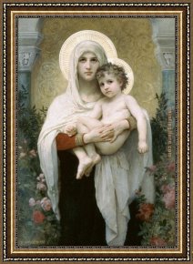 Madonna with The Rosary Framed Paintings - The Madonna of the Roses by William Bouguereau