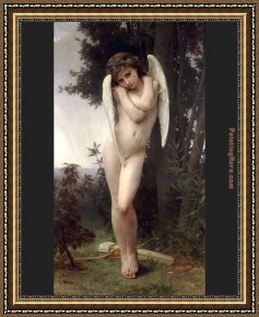 Cupid And Psyche As Children Framed Paintings - Wet Cupid by William Bouguereau