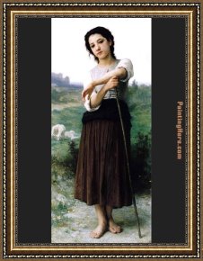 A Shepherdess with Her Flock Framed Paintings - Young Shepherdess Standing by William Bouguereau