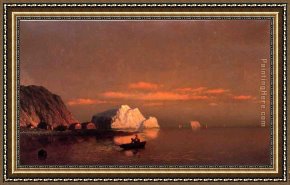 Welsh Coast Framed Paintings - Fishermen off the Coast of Labrador sunset by William Bradford