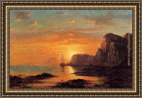 Cliffs Framed Paintings - Seascape, Cliffs at Sunset by William Bradford