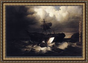 Welsh Coast Framed Paintings - The Wreck of an Emigrant Ship on the Coast of New England by William Bradford