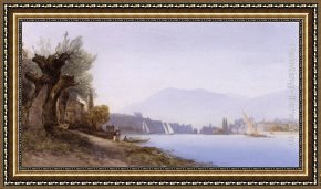 View of a Harbour Framed Paintings - A View Of Geneva Harbour by William Callow