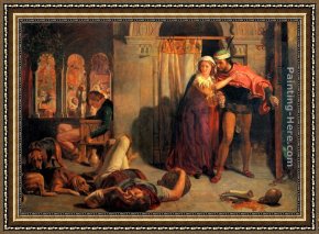Eve Framed Paintings - Eve of Saint Agnes; The Flight of Madeleine and Porphyro during the Drunkenness attending the Revelry by William Holman Hunt